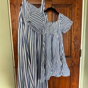 Blue and White Striped mom and daughter dresses